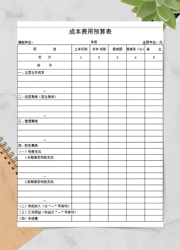 材料成本费用预算表