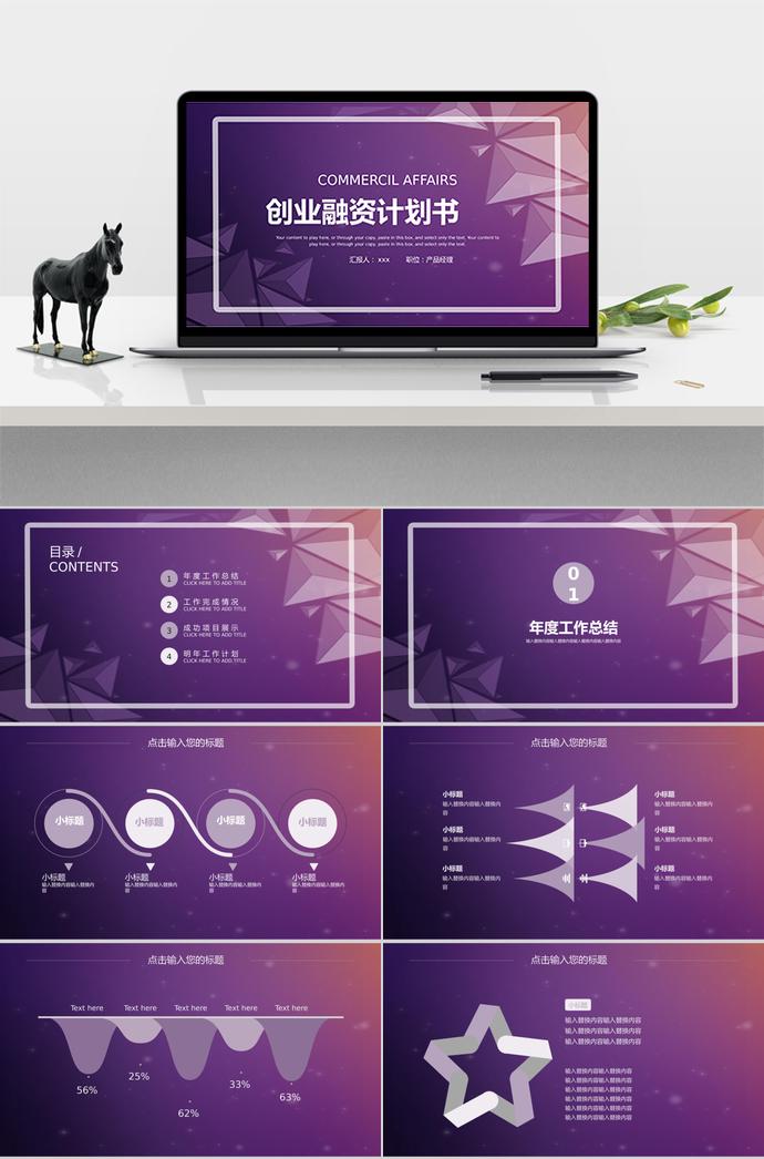 紫色简约创业融资PPT模板
