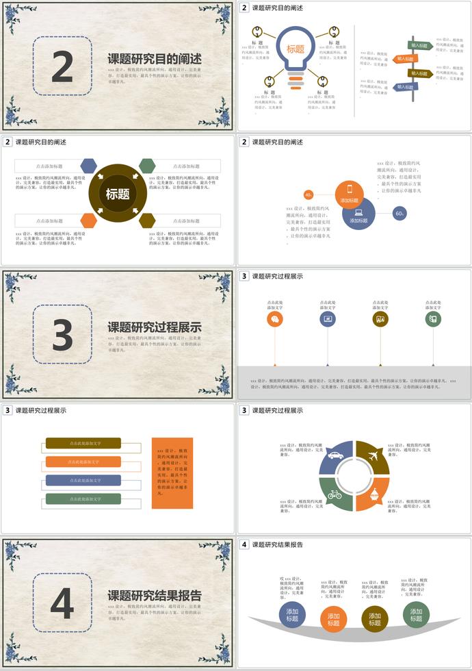 淡色底创意花卉毕业答辩PPT模板-1