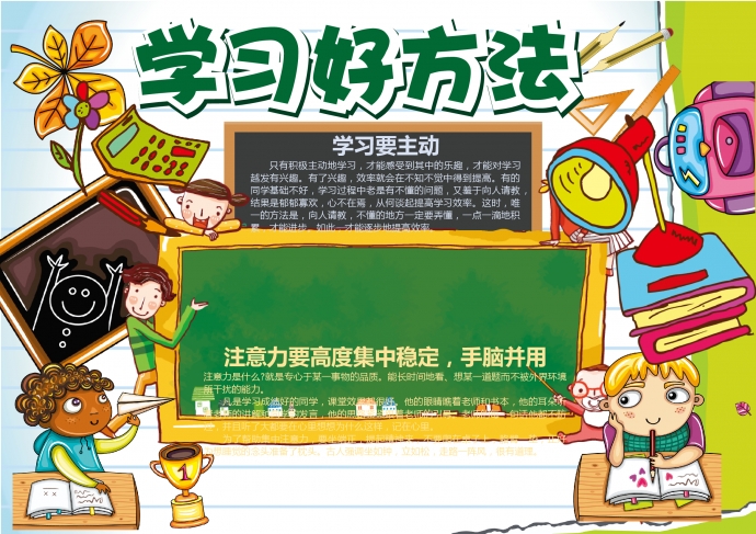 2019可爱卡通风学习好方法黑板报手抄报