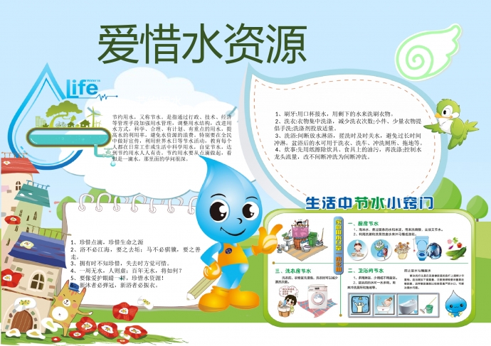 2019精美图文集合生活节水小窍门手抄报