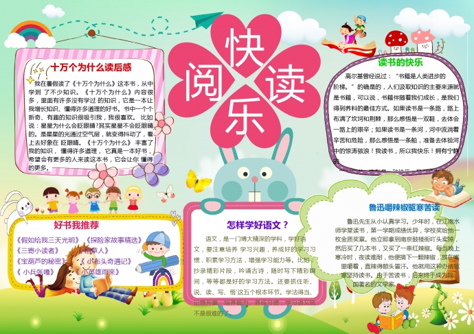 卡通快乐阅读手抄报