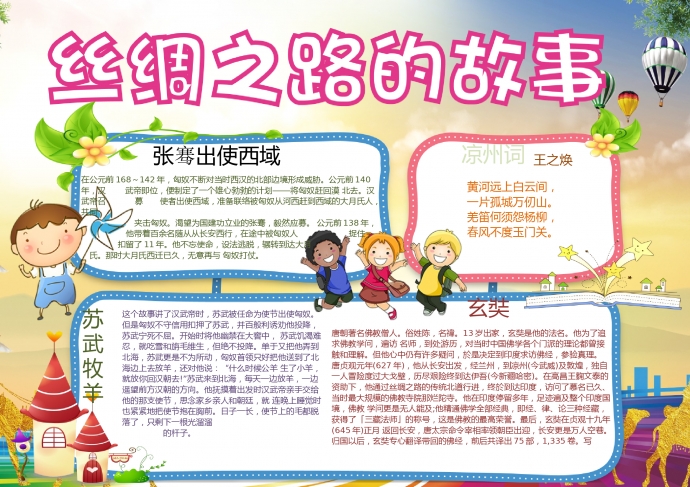 简约卡通丝绸之路的故事手抄报