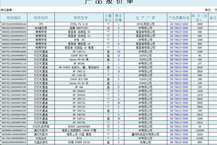 物资报价单-1