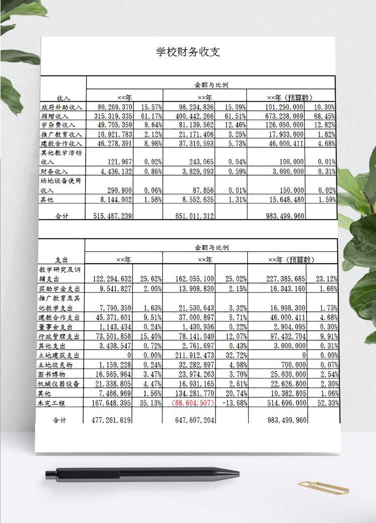 年度学校财务收支明细比例表