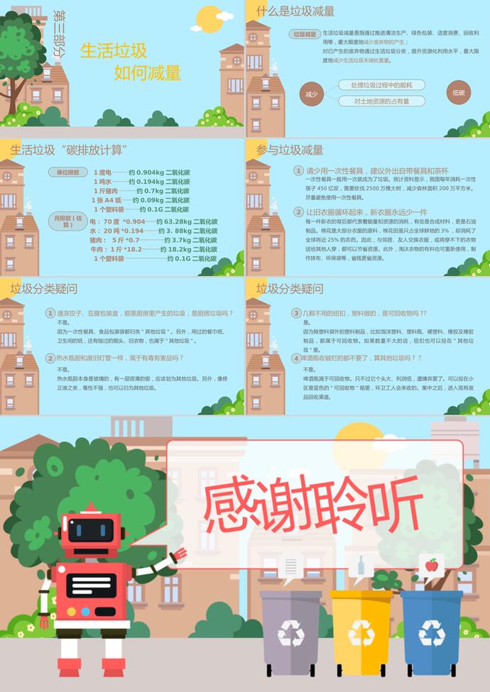 创意红色机器人风格垃圾分类宣传PPT模板-2