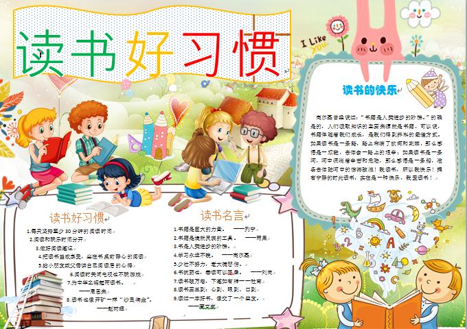 黄色背景主题读书好习惯校园手抄报wps