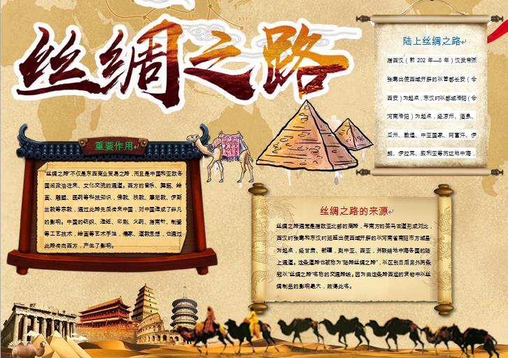 黄色沙漠主题丝绸之路手抄报wps