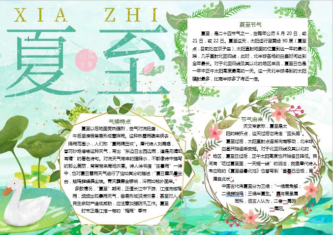 绿叶小清新夏至手抄报Word模板