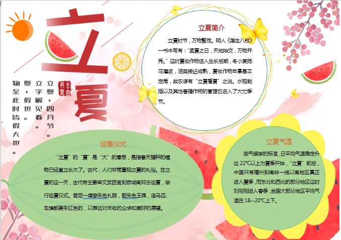 简约大方立夏手抄报Word模板