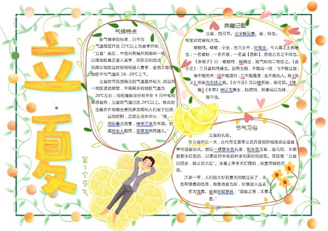简约清新立夏手抄报Word模板