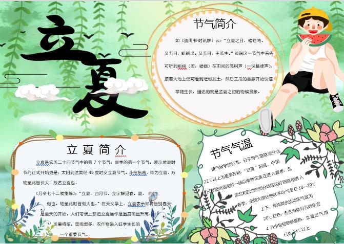 绿意清新立夏手抄报Word模板