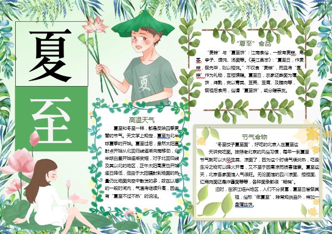 荷花小清新夏至手抄报Word模板
