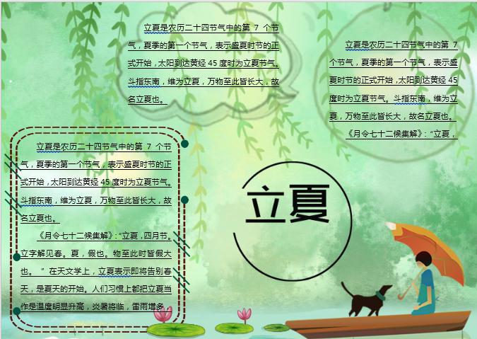 绿色简约立夏主题小报Word模板