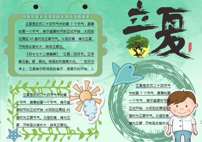 简约精美清新立夏主题小报Word模板