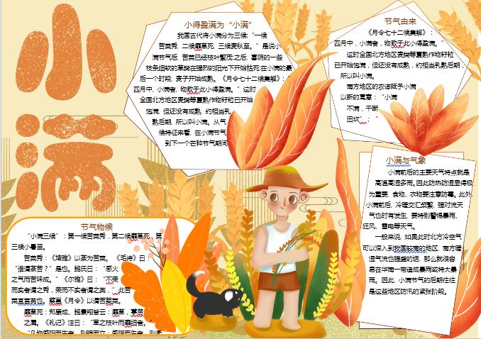 金黄清新小满节气手抄报word模板