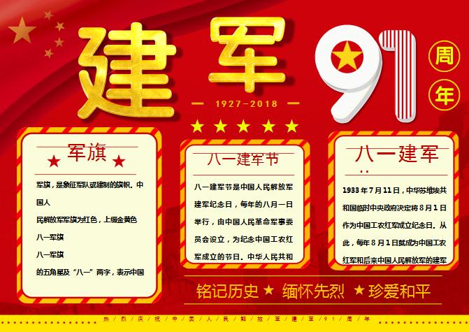 大红建军节手抄报Word模板