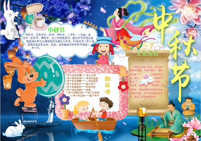 炫蓝精美风格中秋节手抄小报Word模板