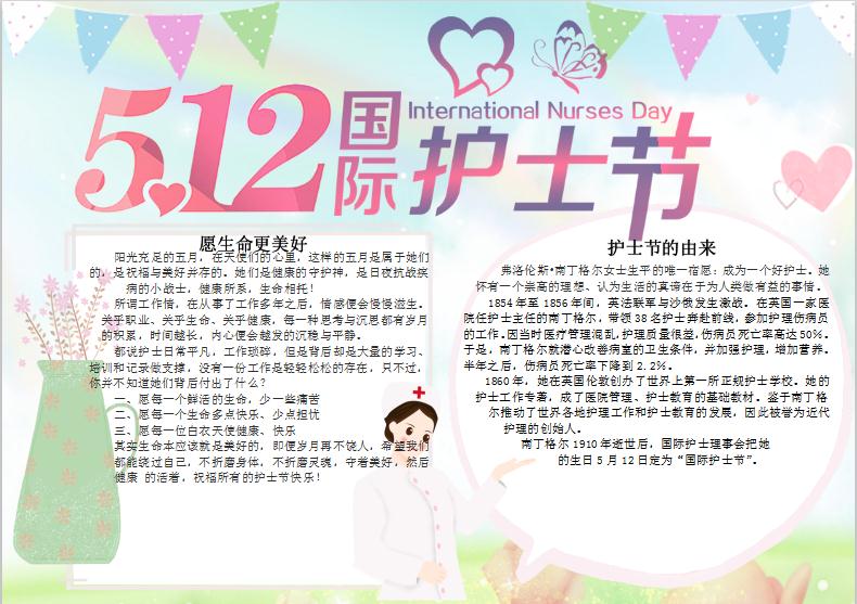 彩色国际护士节手抄报Word模板