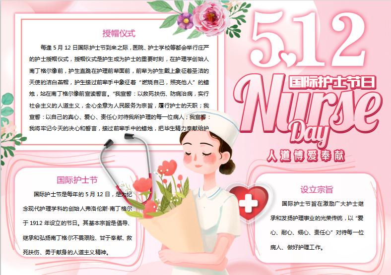 温馨可爱粉色护士节手抄报