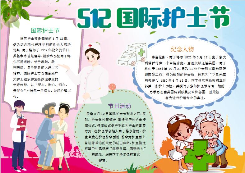 粉蓝护士节手抄报Word模板