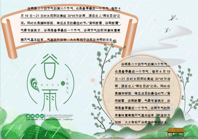 绿色谷雨主题小报Word模板