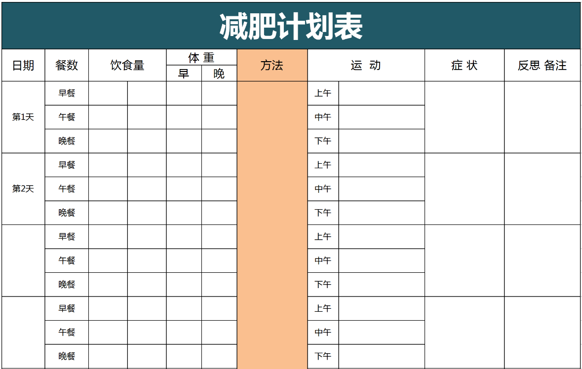 每日减肥健身计划表excel模板