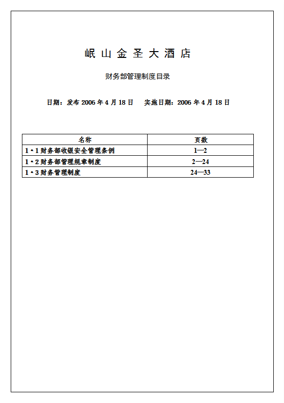 酒店财务部管理制度全套