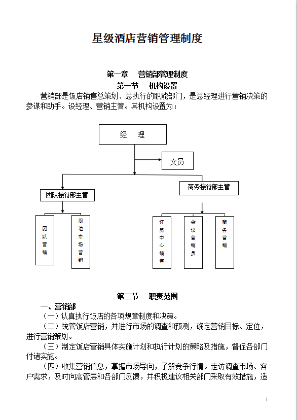 星级酒店营销管理制度