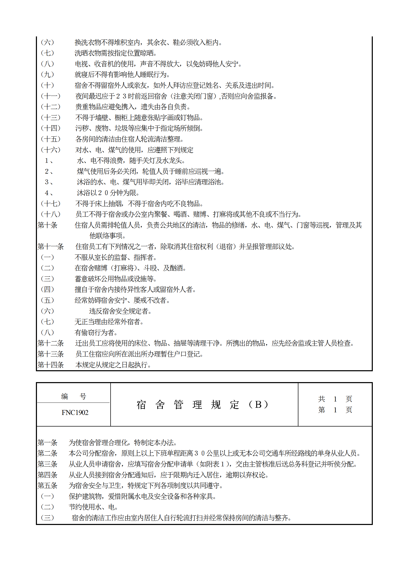 公司宿舍管理规定word模板-1