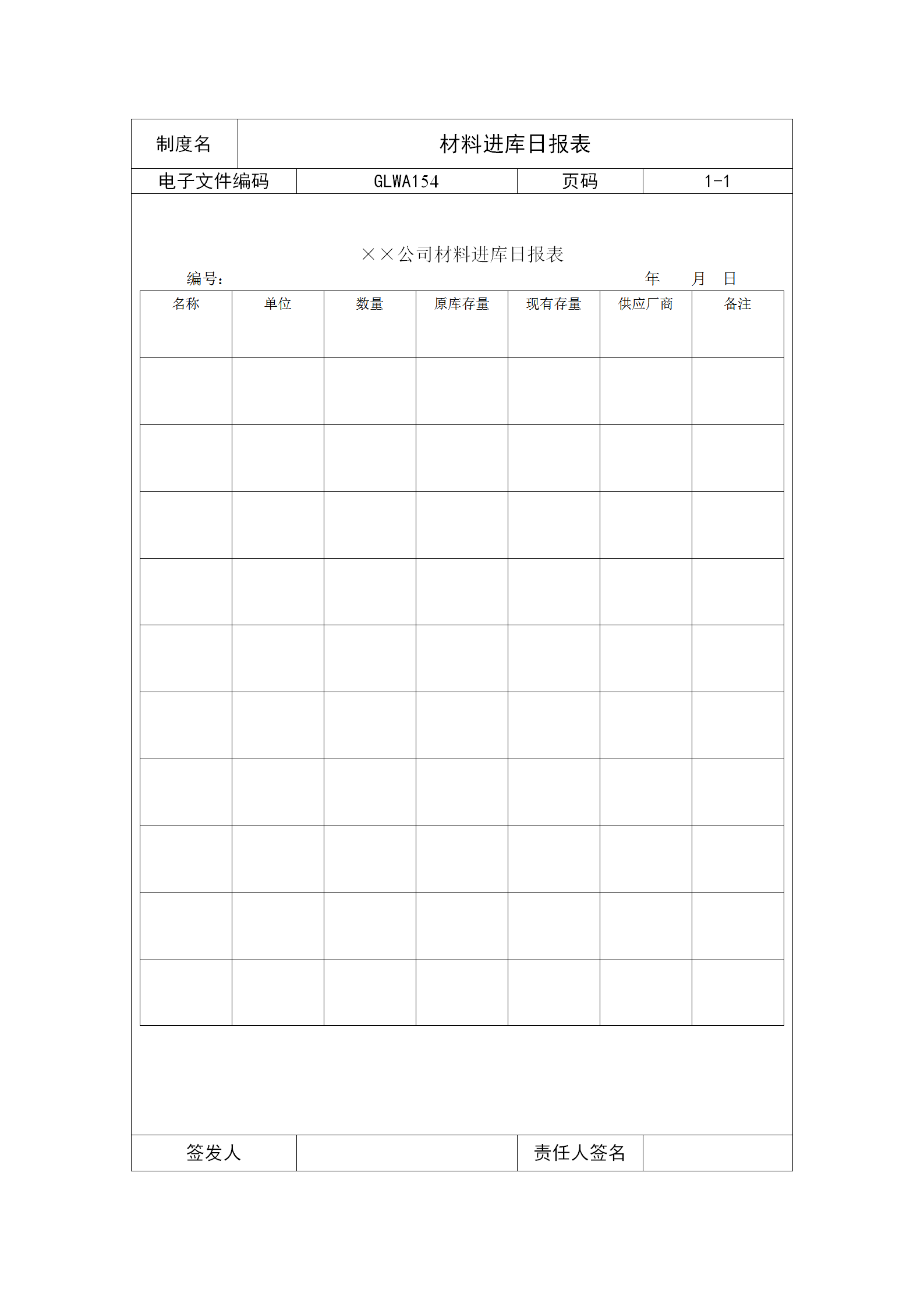 公司材料进库日统计报表word模板