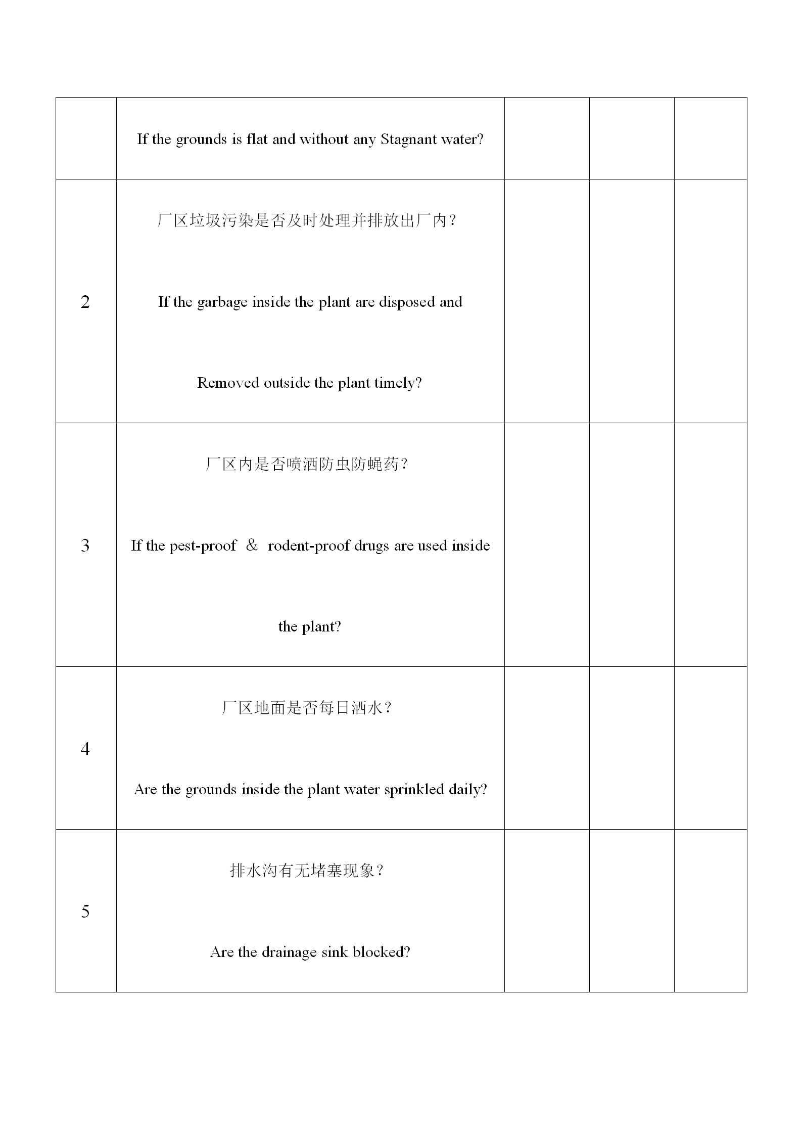 厂区环境卫生与防蝇防害检查记录表word模板-1