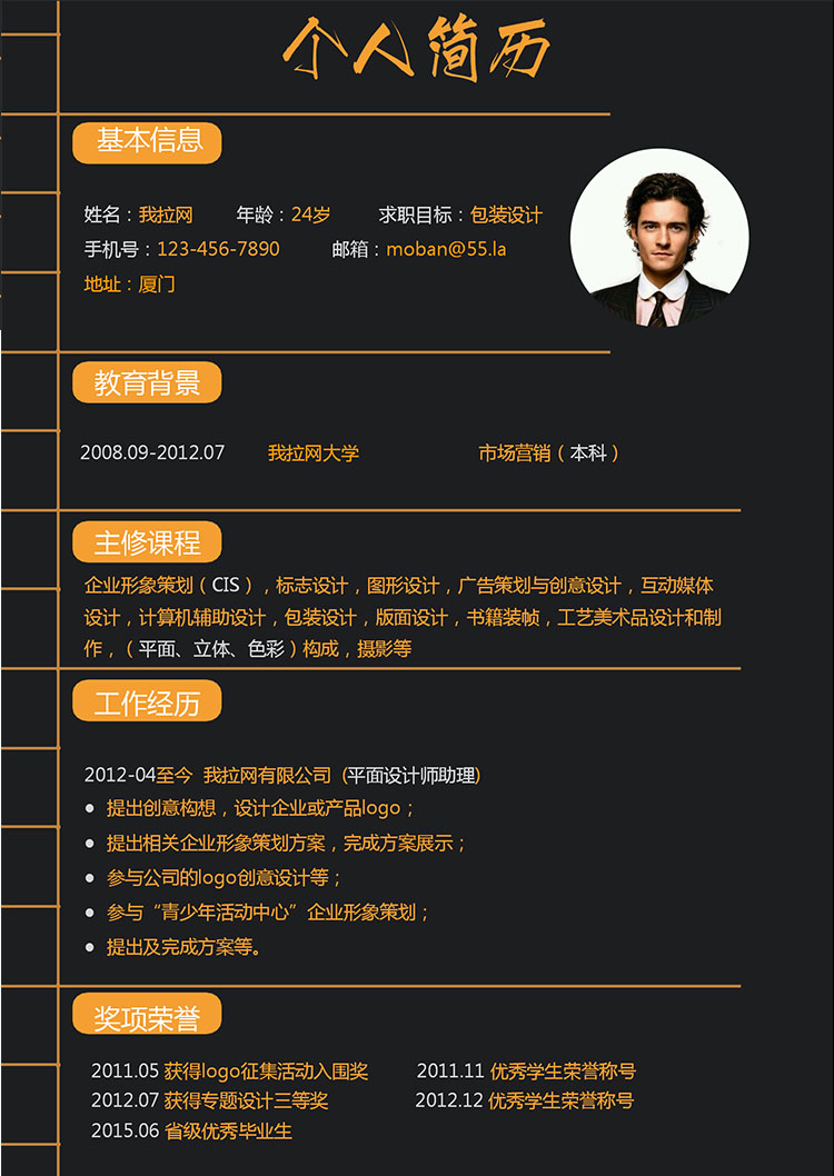 黑色系时尚风包装设计师个人简历模板-1