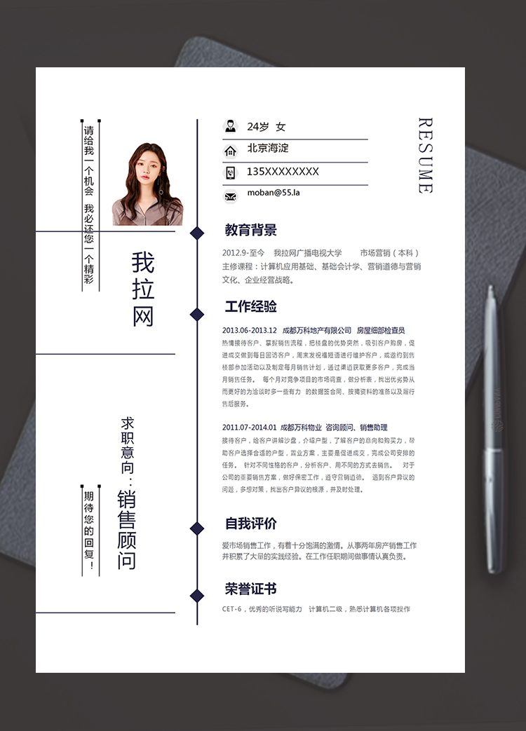 简洁商务风格销售顾问个人简历模板