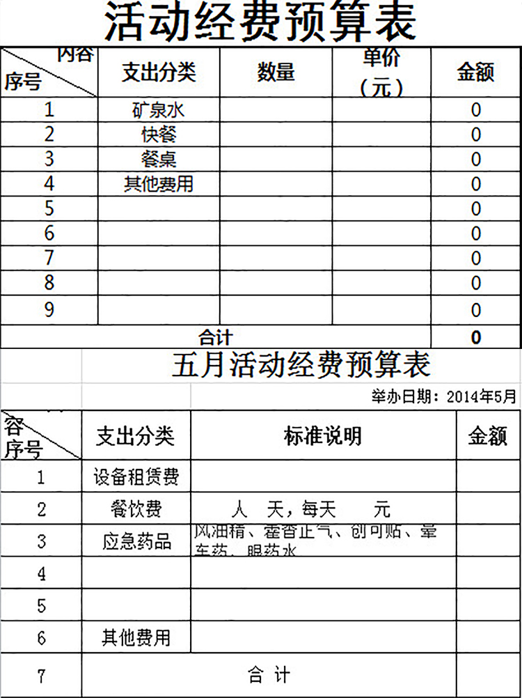 活动经费预算表-1