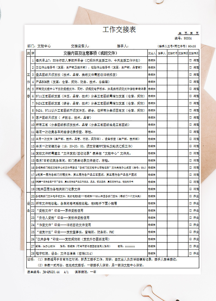 市场开发部工作交接表