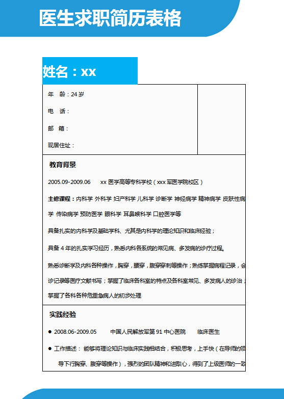 天蓝色创意风医学封面医学生简历-1